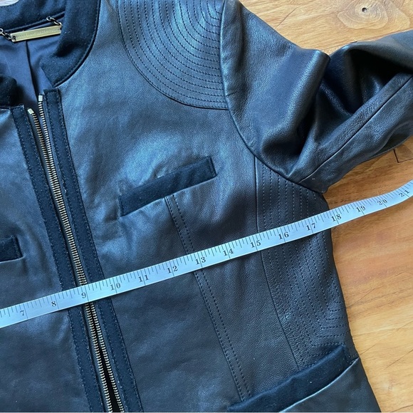 Diane Von Furstenberg DVF Black Leather Moto Lady Jacket Zip Front Round Collar - Picture 13 of 14